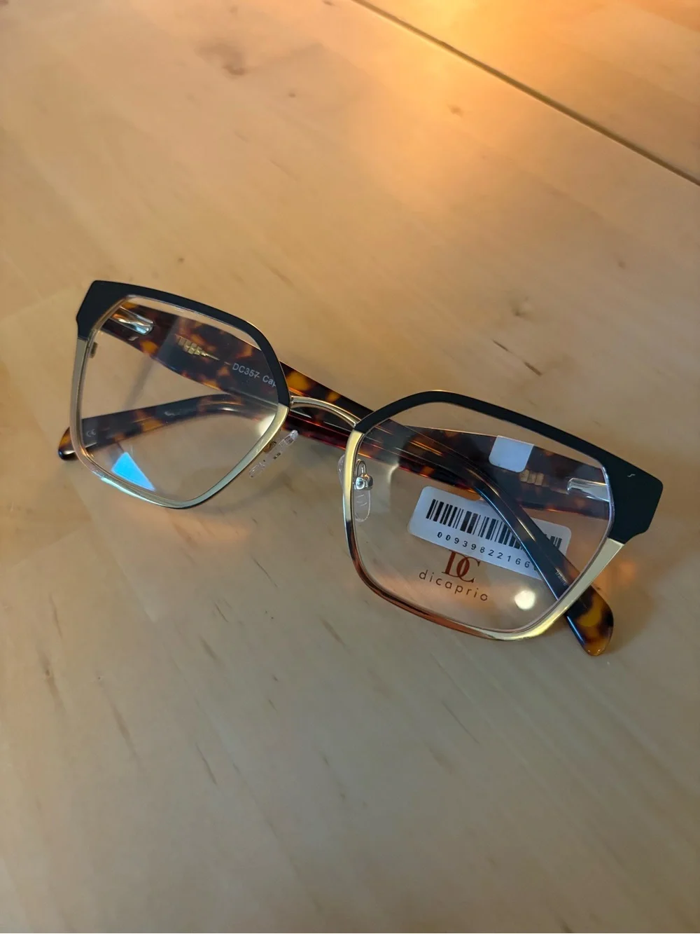 DiCaprio Geometric Metal Eyeglasses Black Gold Tortoise DC 357 53-18-140 NWT
